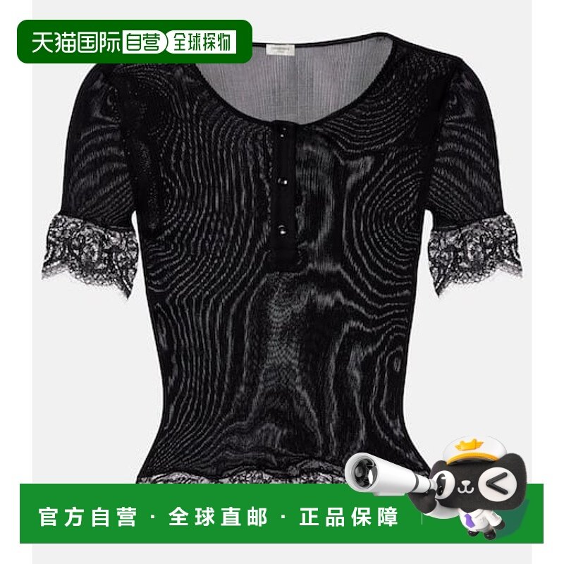 1h可退 香港直邮Saint Laurent 圣罗兰 女士 蕾丝边真丝针织布上,女装/女士精品,T恤,淘宝优惠券,粉丝福利购,淘宝优惠卷