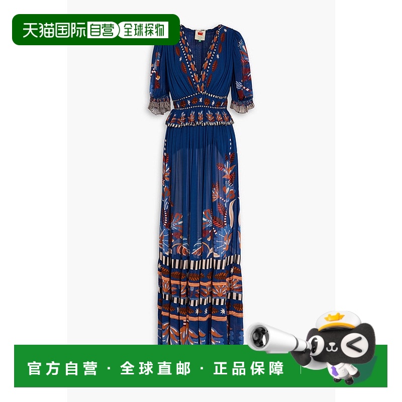 1h可退 香港直邮FARM RIO 女士 褶皱印花乔其纱长款连衣裙 312211
