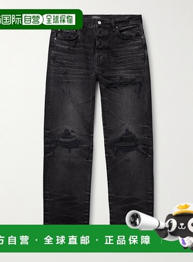 AMIRI 男士 MX1 直筒皮革嵌板磨破牛仔裤 AMDNGH1086VINT