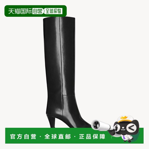 自营欧洲直邮YSL圣罗兰 JILL系列女士小牛皮尖头黑色长筒靴靴子