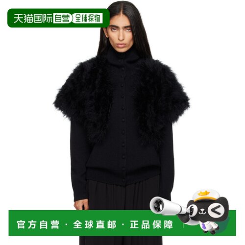 香港直邮YVES SALOMON 女士 黑色 Turkey Feather Cape 羽毛夹克