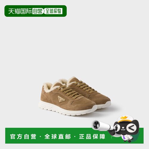 自营欧洲直邮PRADA普拉达 Prax男士绒面革运动鞋男鞋驼色