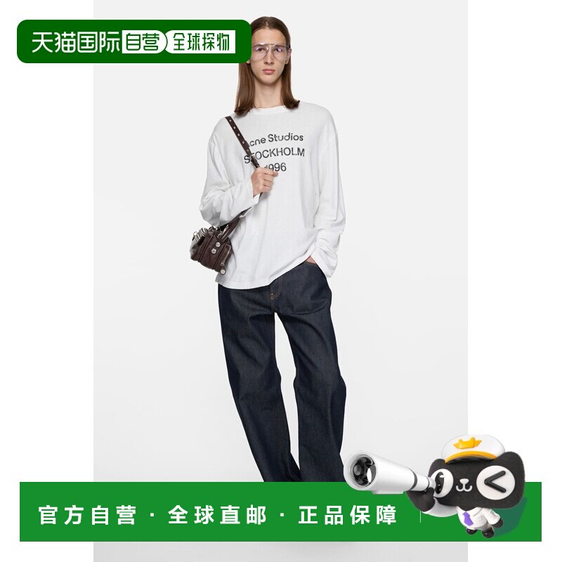自营欧洲直邮Acne Studios 男女同款米白色棉麻混纺1996徽标T恤图片