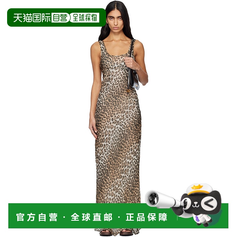 香港直邮GANNI 甘尼 女士 棕色 Printed Viscose Chiffon 连衣裙