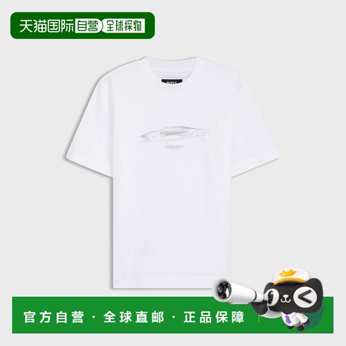 自营欧洲直邮HUGO BOSS雨果 BOSS x ASTON MARTIN男士白色汽车图T