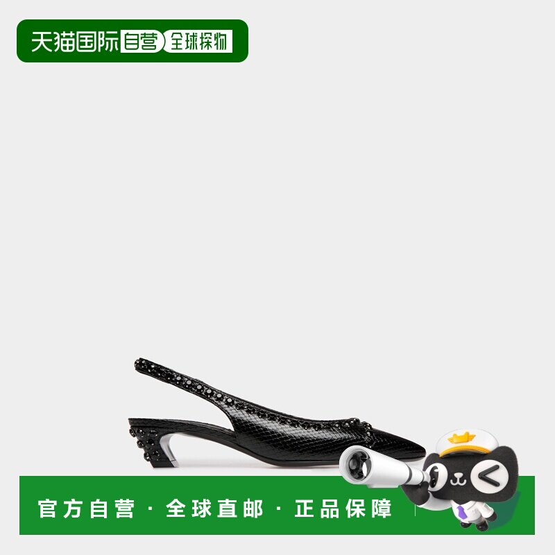 自营欧洲直邮Bally巴利 Sylt女士黑色蟒蛇纹皮革袢带高跟鞋