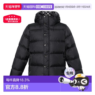 自营欧洲直邮Burberry/博柏利 男士黑色锦纶纯色拉链开合连帽羽绒