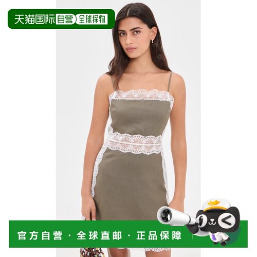 1h可退 香港直邮Staud 女士 Amalina 亚麻迷你连衣裙 green绿色
