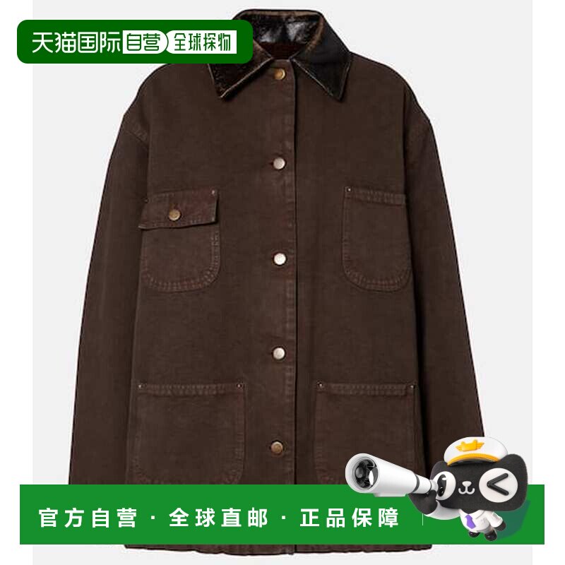 1h可退 香港直邮Prada 普拉达 女士 皮革边棉质帆布军装夹克