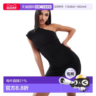 香港直邮ASOS 女士 设计单肩褶皱侧边迷你连衣裙(黑色)包臀裙
