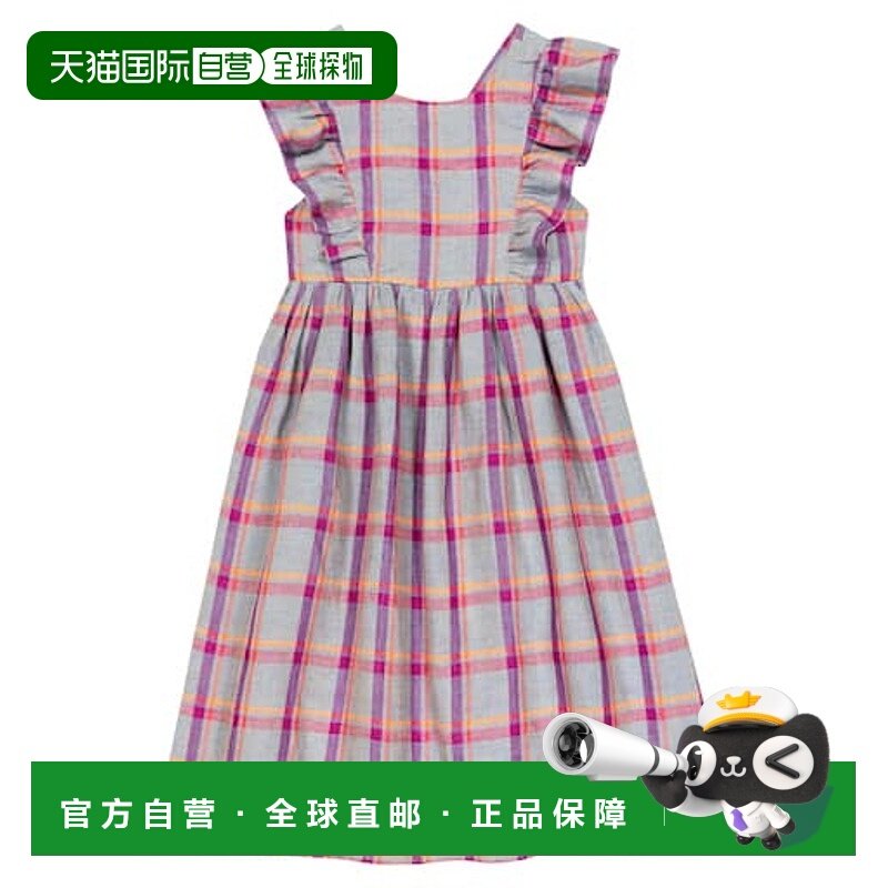 1h可退 香港直邮Bonpoint 女童 Carole 格纹亚麻连衣裙童装