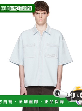 1h可退 香港直邮AMIRI 男士 蓝色 3D Short Sleeve Snap 牛仔衬衫