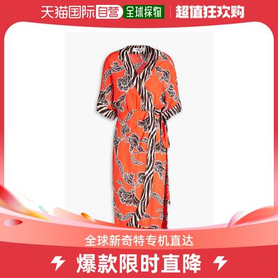 香港直邮DIANE VON FURSTENBERG 女士Echo 印花双绉中长缠绕式连