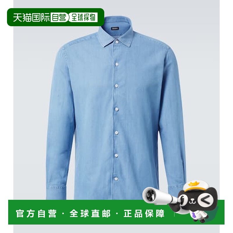 1h可退 香港直邮Zegna 杰尼亚 男士 棉质亚麻牛仔布衬衫