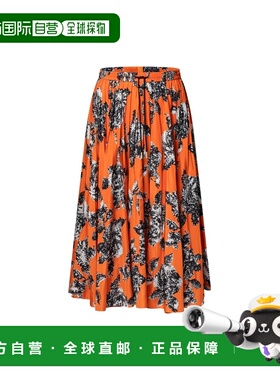 自营欧洲直邮LV路易威登 女士橙色桑蚕丝玫瑰印花半身裙