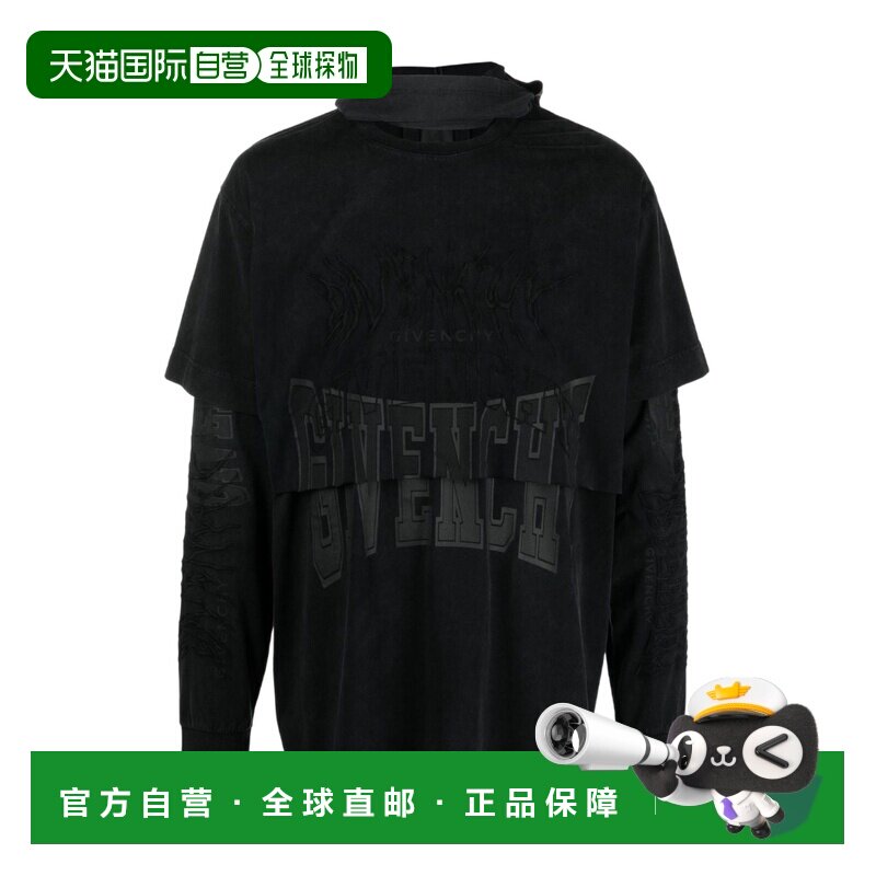 香港直邮Givenchy 标志刺绣长袖T恤 BM71FM3Y8U纪【付后1h可退】