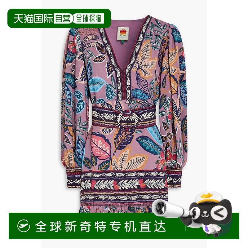 1h可退 香港直邮FARM RIO 女士 束带印花绉纱迷你连衣裙 314834WI