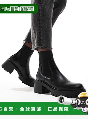 1h可退 香港直邮ASOS 女士 Rowan 设计粗跟切尔西靴(黑色)