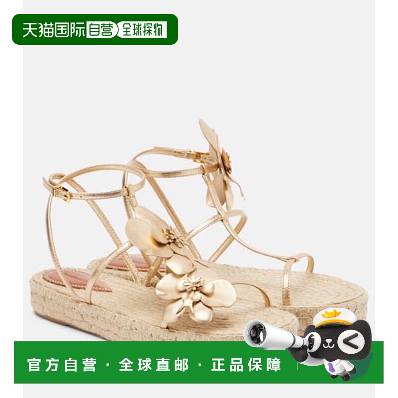 香港直邮ZIMMERMANN 女士 花朵装饰皮质麻底凉鞋