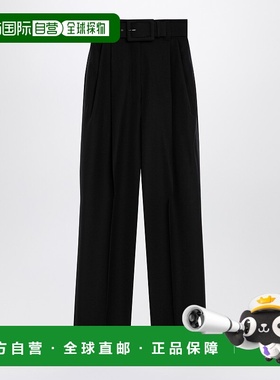 香港直邮MaxMara 麦斯玛拉 女士 de Poudre 黑色粒纹羊毛裤子 STR