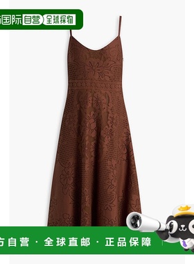 香港直邮Valentino 华伦天奴 女士 钩花棉混纺中长连衣裙 B3VAY35