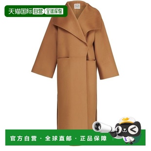 自营欧洲直邮Toteme Signature女士驼色羊毛双前袋长款大衣