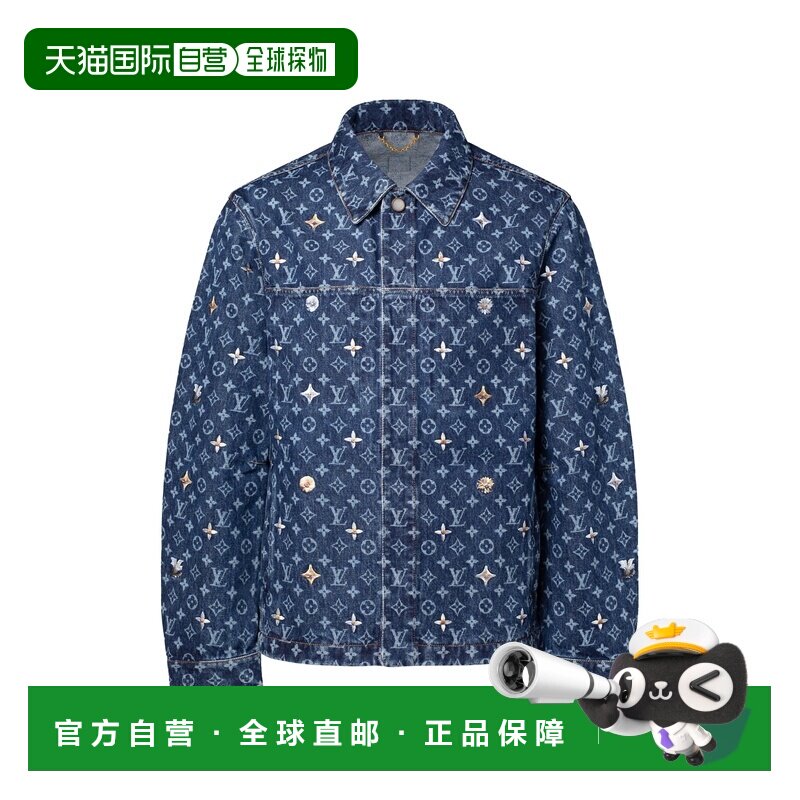自营欧洲直邮LV路易威登 老花刺绣男士靛蓝色牛仔衬衫