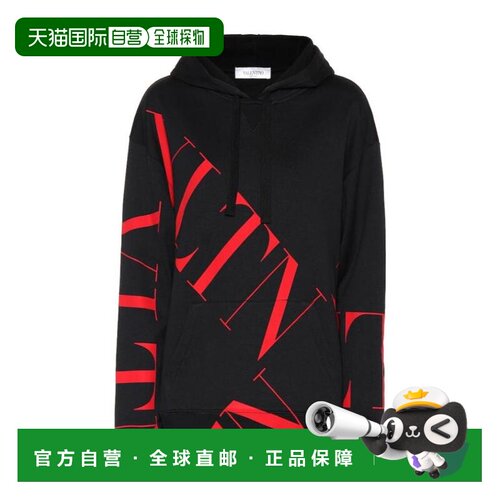 1h可退 【99新未使用】Valentino 黑色logo印花连帽卫衣 SB3MF02S