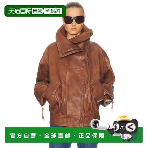 1h可退 美国直邮Balmain 巴尔曼 女士 高衣领羔羊皮栗色套头上衣