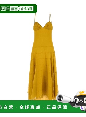 香港直邮Saint Laurent 圣罗兰 女士 黄色绉纱连衣裙 837256Y3F22