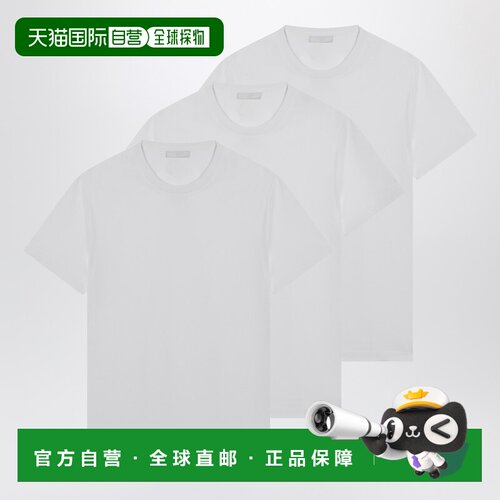 1h可退 香港直邮Prada 普拉达 男士 白色棉质T恤T恤(三件套) UJM4