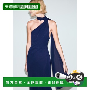 自营欧洲直邮Mango芒果 女士午夜蓝不对称围巾连衣裙