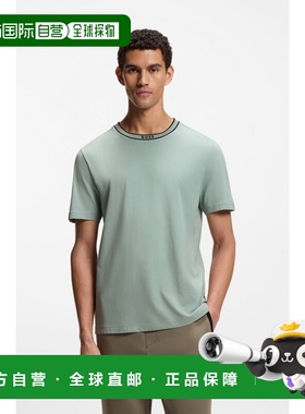自营欧洲直邮Hugo Boss 男士灰绿色棉logo标识短袖T恤