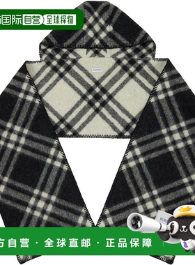 香港直邮Burberry 巴宝莉 女士 黑色 & 灰白色 Check Hooded 围巾