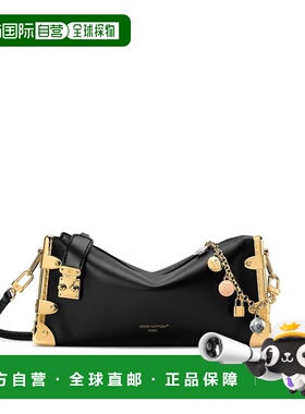 自营欧洲直邮LV路易威登 Slim Trunk女士黑色小牛皮logo标识单肩