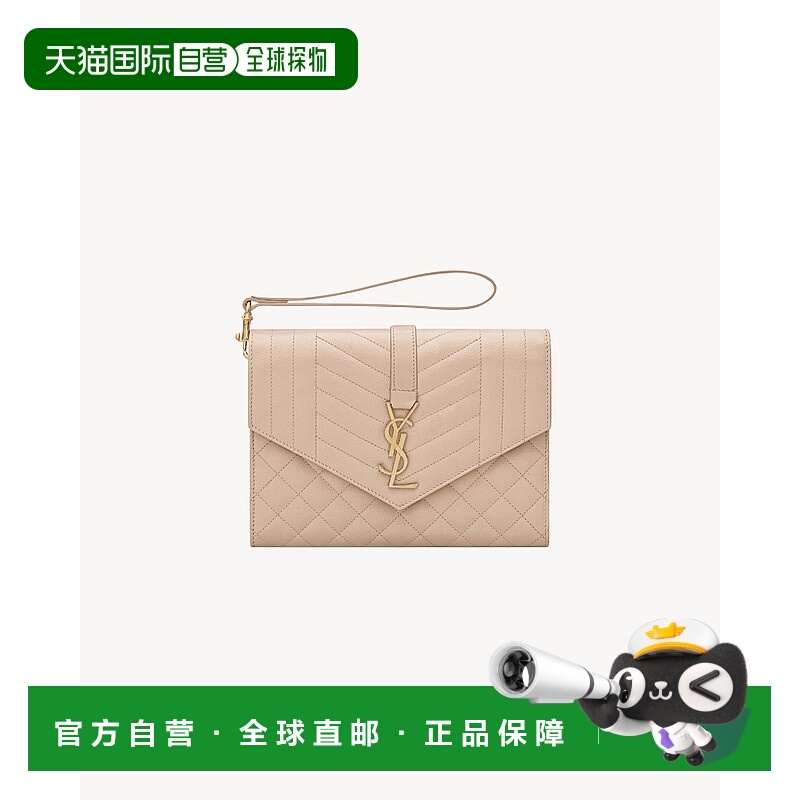 欧洲直邮YSL(圣罗兰)24年上新粒纹绗缝混合皮革信封包牛皮手拿包
