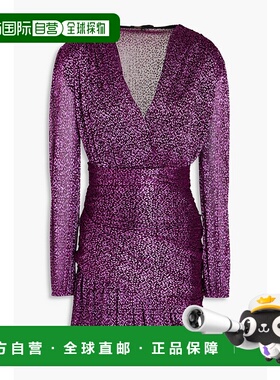 香港直邮Maje 女士 褶皱金属感印花迷你连衣裙 MFPRO03348FUCHSIA