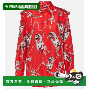 1h可退 香港直邮Burberry 巴宝莉 女士 印花真丝衬衫 red红色 舒