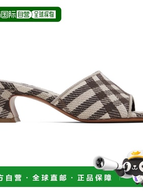 香港直邮Burberry 巴宝莉 女士 棕色 & 白色 Check Sloane Mule