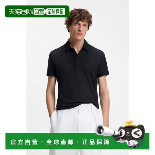 自营欧洲直邮HUGO BOSS雨果 Parris 79_DB男士深蓝色亚麻三扣Polo