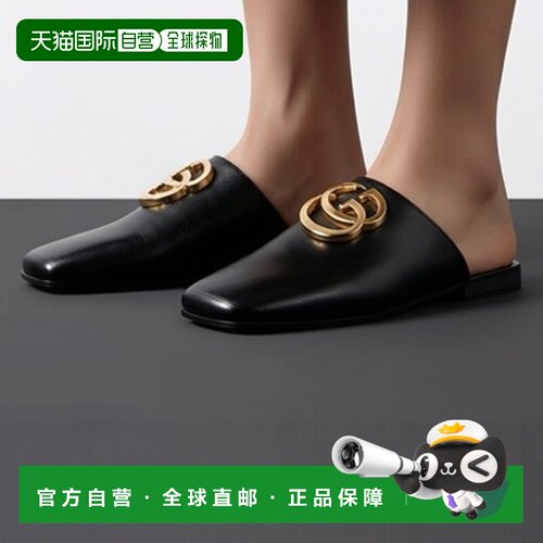 自营欧洲直邮GUCCI古驰 Generation Gucci女士黑色皮革Double G拖