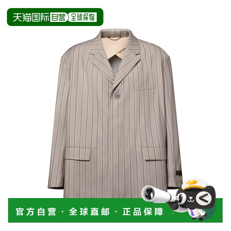 自营欧洲直邮LV路易威登 男士卡其色羊毛真丝条纹轻薄夹克外套