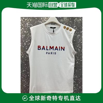 香港直邮Balmain 白色彩字母无袖Tee BF1ED00  1BC46   GPY