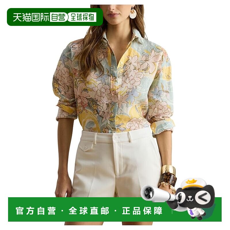 美国直邮Lauren Ralph Lauren 女士 亚麻卷袖长衫