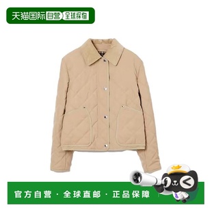 自营欧洲直邮Burberry 女士褐色涤纶纯色单排扣侧贴袋翻领 博柏利