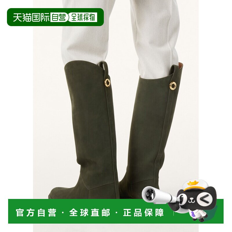 自营欧洲直邮Loro Piana 女士绿色小牛皮长筒靴皮靴靴子