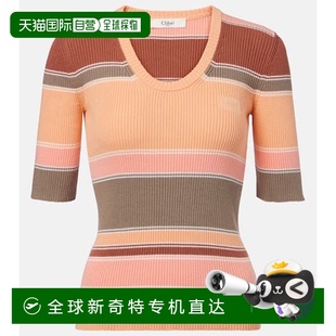 条纹罗纹针织棉质上衣 1h可退 香港直邮Chloe 蔻依 女士