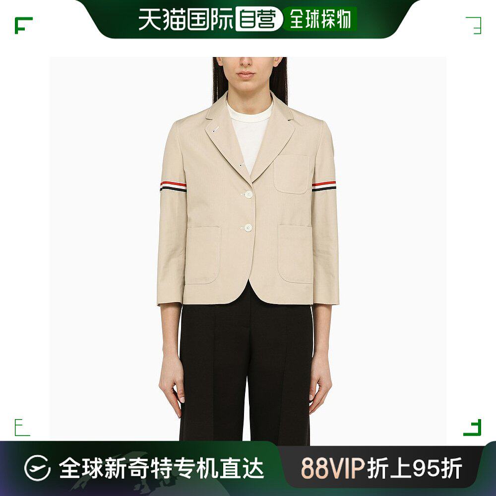 香港直邮thom browne 汤姆 布朗 女士 卡其色棉混纺短款西装外套