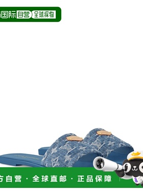 自营欧洲直邮LV路易威登 Lily女士蓝色皮革老花图案穆勒鞋