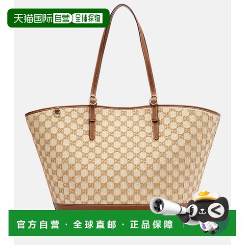 1h可退 香港直邮Gucci 古驰 女士 GG 大号拉菲草质感手提包